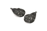 Black Drop Charm, 6 Oxidized Black Brass Wavy Drop Charms With 1 Loop (33x21x0.40mm) D0560