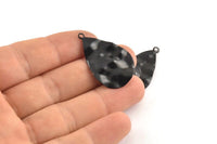 Black Drop Charm, 6 Oxidized Black Brass Wavy Drop Charms With 1 Loop (33x21x0.40mm) D0560