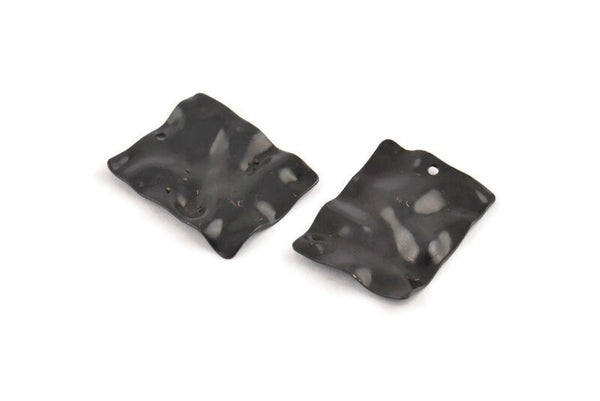 Black Wavy Rectangle, 6 Oxidized Black Brass Wavy Rectangle Charms With 1 Hole (24x19x0.60mm) D869