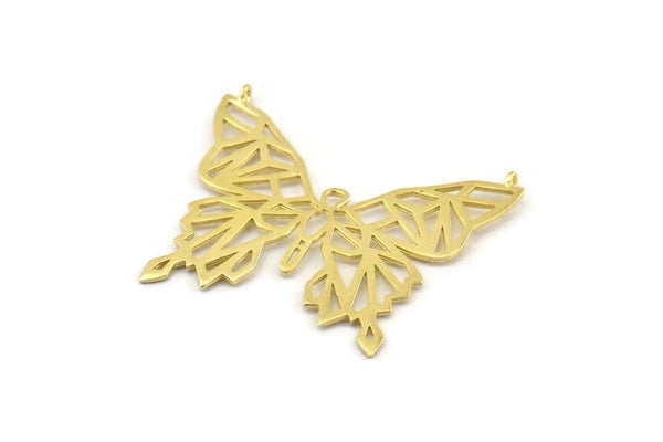 Brass Butterfly Charm, 2 Raw Brass Butterfly Charms With 2 Loops, Pendants (51x44x1.2mm) N1465