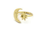 Brass Ring Settings, 2 Raw Brass Moon And Sun Ring With 1 Stone Setting - Pad Size 6mm N1497