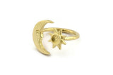 Brass Ring Settings, 2 Raw Brass Moon And Sun Ring With 1 Stone Setting - Pad Size 4mm N1497