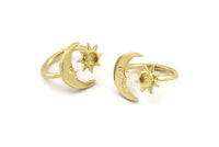 Brass Ring Settings, 10 Raw Brass Moon And Sun Ring With 1 Stone Setting - Pad Size 4mm N1497