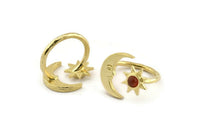 Brass Ring Settings, 2 Raw Brass Moon And Sun Ring With 1 Stone Setting - Pad Size 4mm N1497