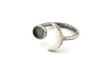 Silver Ring Settings, 925 Oxidized Silver Moon And Planet Ring With 1 Stone Setting - Pad Size 6mm BS 1964