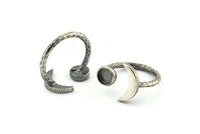 Silver Ring Settings, 925 Oxidized Silver Moon And Planet Ring With 1 Stone Setting - Pad Size 6mm BS 1964