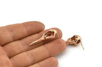 Bird Skull Earring, 2 Rose Gold Plated Brass Bird Skull Stud Earrings (32x11x10mm) N0492 A1290