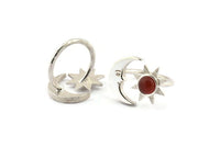 Silver Ring Settings, 925 Silver Moon And Sun Ring With 1 Stone Setting - Pad Size 6mm N1498