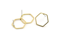 Brass Hexagon Earring, 10 Raw Brass Hexagon Stud Earrings (16x1mm) Bs 1223 A1739