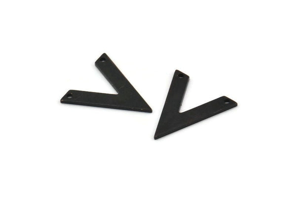 Black V Shape, 12 Oxidized Black Brass V Shaped Charms With 2 Holes, Pendants, Findings (20x18x1mm) D0684 H1243