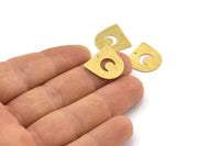 Brass Moon Charm,  24 Textured Raw Brass D Shape Charms With 1 Hole (16x17x0.50mm) M01316