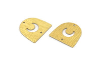 Brass Moon Charm, 24 Textured Raw Brass D Shape Charms With 2 Holes (16x17x0.50mm) M01317