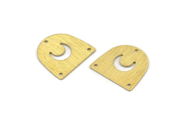 Brass Moon Charm, 24 Textured Raw Brass D Shape Charms With 3 Holes (16x17x0.50mm) M01318