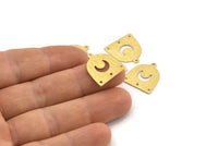 Brass Moon Charm,  24 Textured Raw Brass D Shape Charms With 1 Loop And 3 Holes (18x17x0.50mm) M01319