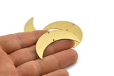 Brass Moon Charm, 6 Textured Raw Brass Crescent Moon Charms With 2 Holes (44x14x0.80mm) A1889