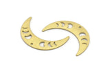 Brass Moon Charm, 10 Textured Raw Brass Moon Phases Charms With 1 Hole (36x9x0.80mm) M01456