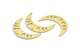 Brass Moon Charm, 10 Textured Raw Brass Moon Phases Charms With 1 Hole (36x9x0.80mm) M01456