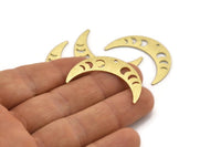 Brass Moon Charm, 10 Textured Raw Brass Moon Phases Charms With 1 Hole (36x9x0.80mm) M01456