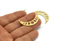 Brass Moon Charm, 10 Textured Raw Brass Moon Phases Charms With 2 Holes (36x9x0.80mm) M01453