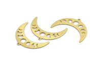 Brass Moon Charm, 10 Textured Raw Brass Moon Phases Charms With 1 Loop (36x12x0.80mm) M01452