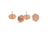 Rose Gold Hexagon Earring, 4 Rose Gold Plated Brass Hexagon Stud Earrings (12.5x1mm) A0959 A1669