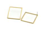 Brass Square Earring, 4 Raw Brass Square Stud Earrings (35x1.5mm) D1517 A1939