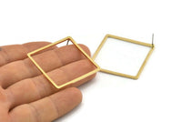 Brass Square Earring, 4 Raw Brass Square Stud Earrings (35x1.5mm) D1517 A1939