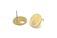 Brass Round Earring, 8 Textured Raw Brass Circle Stud Earrings (16x1mm) D1079 A1928