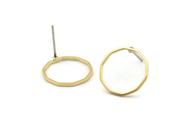 Brass Decagon Earring, 12 Raw Brass Decagon Stud Earrings (15x1mm) BS 1773 A1763