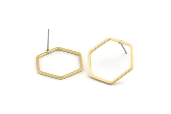 Brass Hexagon Earring, 10 Raw Brass Hexagon Stud Earrings (20x1mm) Bs 1225 A1742