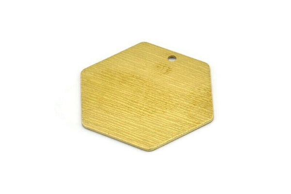 Brass Hexagon Charm, 4 Textured Raw Brass Hexagon Charms With 1 Hole, Blanks (30x0.80mm) A1987