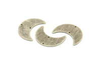 Silver Moon Charm, 6 Textured Antique Silver Plated Brass Crescent Moon Charms With 2 Holes, Findings, Connectors (28x12x0.80mm) D1388 H0922