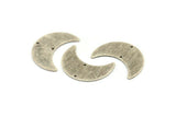 Silver Moon Charm, 6 Textured Antique Silver Plated Brass Crescent Moon Charms With 2 Holes, Findings, Connectors (28x12x0.80mm) D1388 H0922