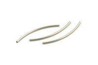 Noodle Tube Beads, 25 Antique Silver Plated Brass Curved Tube Beads (1.5x40mm) D0283