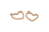 Rose Gold Heart Charm, 6 Rose Gold Plated Brass Heart Charms With 1 Loop (16x14x1mm) M950