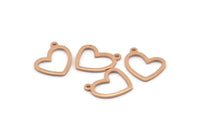 Rose Gold Heart Charm, 6 Rose Gold Plated Brass Heart Charms With 1 Loop (16x14x1mm) M950