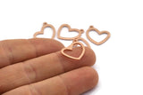 Rose Gold Heart Charm, 6 Rose Gold Plated Brass Heart Charms With 1 Loop (16x14x1mm) M950