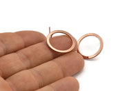 Rose Gold Circle Earring, 4 Rose Gold Plated Brass Circle Stud Earrings (20x0.90mm) D1480 A1429