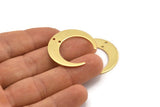 Gold Moon Charm, 2 Gold Plated Brass Crescent Moon Charms With 2 Holes, Connectors (30x28x0.80mm) A1430