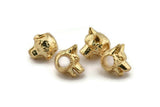 Gold Wolf Beads, 2 Gold Plated Brass Wolf Bracelet Parts (11x10mm) N0377 S1194