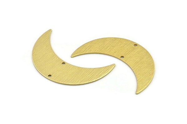 Brass Moon Charm, 6 Textured Raw Brass Crescent Moon Charms With 2 Holes (44x14x0.80mm) A1889