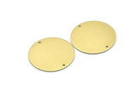 Brass Round Charm, 6 Raw Brass Round Charms With 2 Holes, Connectors (30x0.80mm) M01581