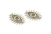 Silver Eye Charm, 12 Antique Silver Plated Brass Eye Pendants With 2 Hole (26x19mm) D1483