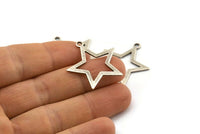 Silver Star Charm, 4 Antique Silver Plated Brass Star Charms With 1 Loop (29x26x1mm) BS 2190 H1291