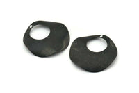 Black Circle Charm, 4 Oxidized Black Brass Wavy Circle Charms With 1 Hole (32mm) A1402 S1198