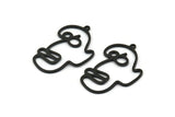 Black Face Charm, 4 Oxidized Black Brass Face Charms With 1 Loop (36x25x1mm) D0622