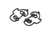 Black Face Charm, 4 Oxidized Black Brass Face Charms With 1 Loop (36x25x1mm) D0622