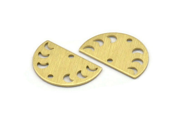 Brass Moon Charm, 10 Textured Raw Brass Moon Phases Charms With 2 Holes (22x14x0.80mm) M01566