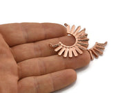 Rose Gold Sun Pendant, Rose Gold Plated Brass Textured Sun Pendants With 2 Loops (35x30x1.9mm) E209 H1685