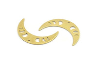 Brass Moon Charm, 10 Raw Brass Moon Phases Charms With 1 Hole (36x9x0.80mm) M01448